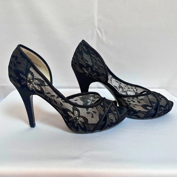 Lulu Townsend Black Lace Peep-Toe Heels – Women’s 9.5 | 4.5" Heel w/ 1" Platform - Picture 3 of 6